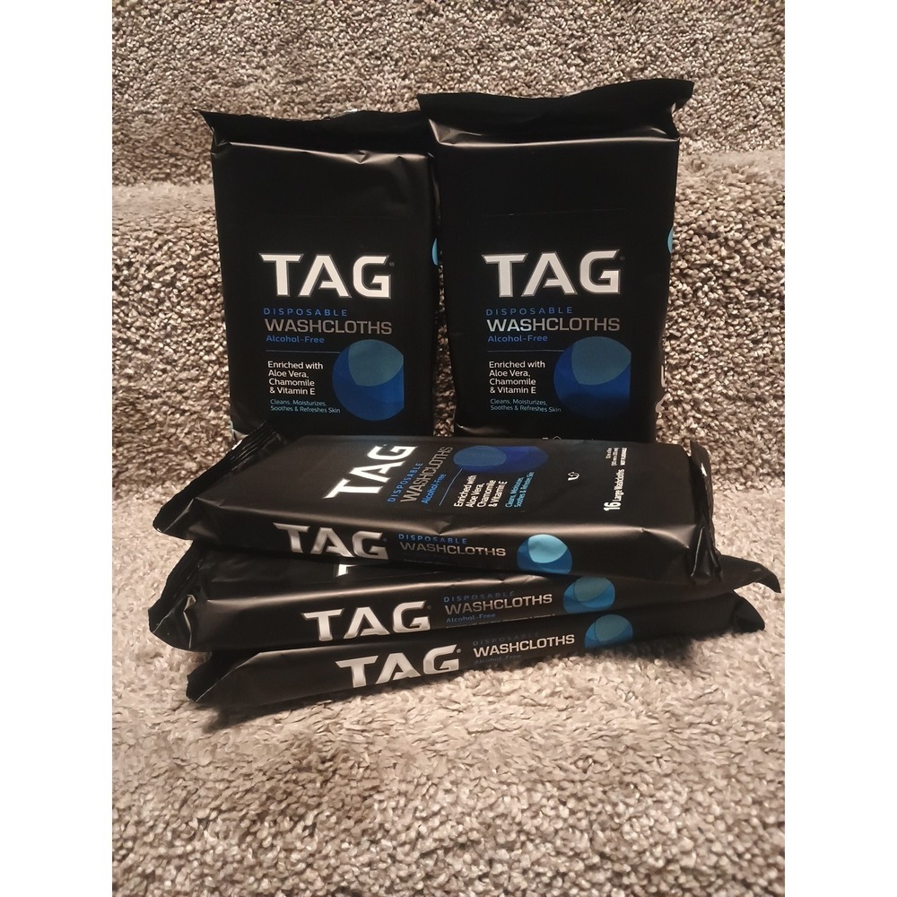 Lot Of 5 Tag Disposable Washcloths. Enriched With Aloe, Chamomile & Vit. E